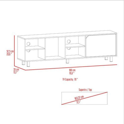 Tv Stand For Modern Home, Four Open Shelves, Five Legs, Light Oak