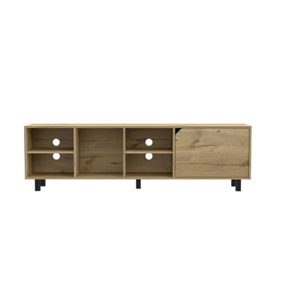 Tv Stand For Modern Home, Four Open Shelves, Five Legs, Light Oak